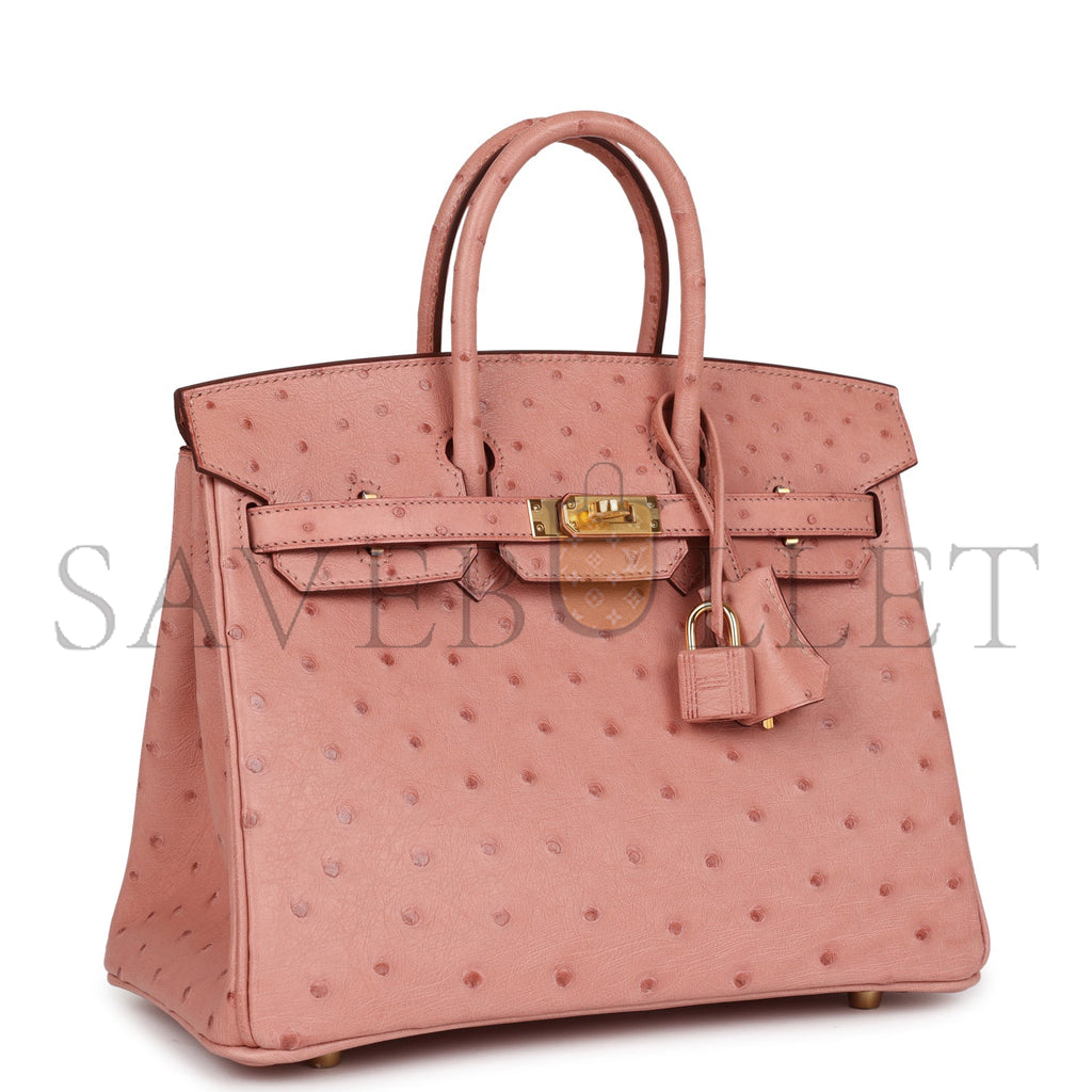 HERMÈS MASTER BIRKIN 25 OSTRICH LEATHER CHERRY BLOSSOM PINK GOLD BUCKLE H041944CK92 (25*20*13cm)